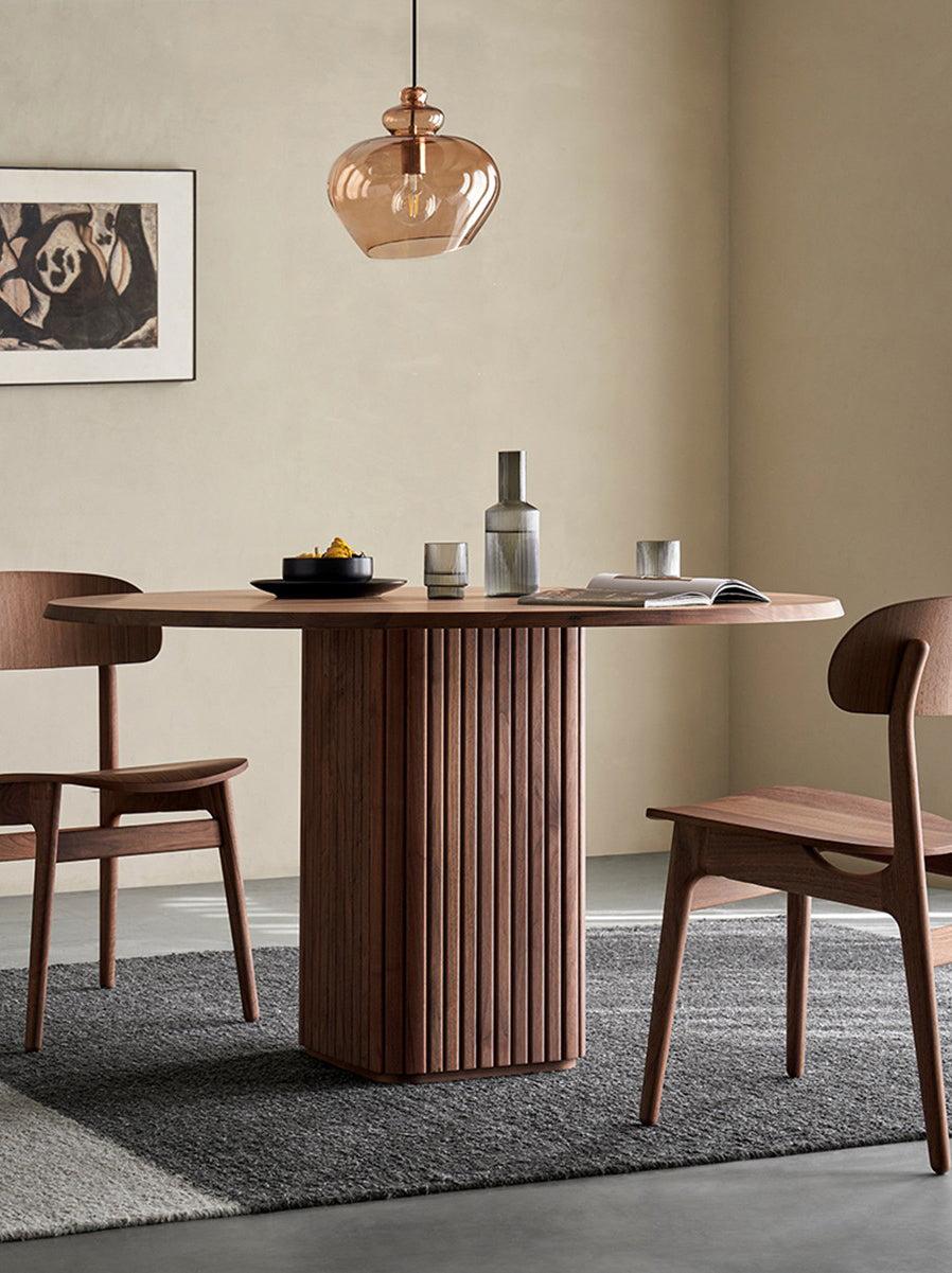 Square Fluted Pedestal Solid Walnut Wood Table